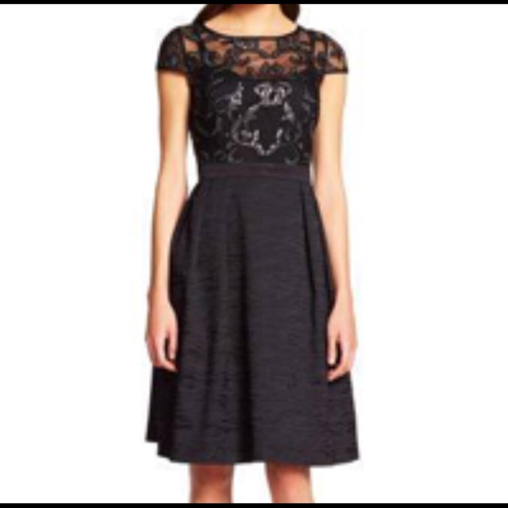 AdriannaPapell black baroque sequin illusion dress